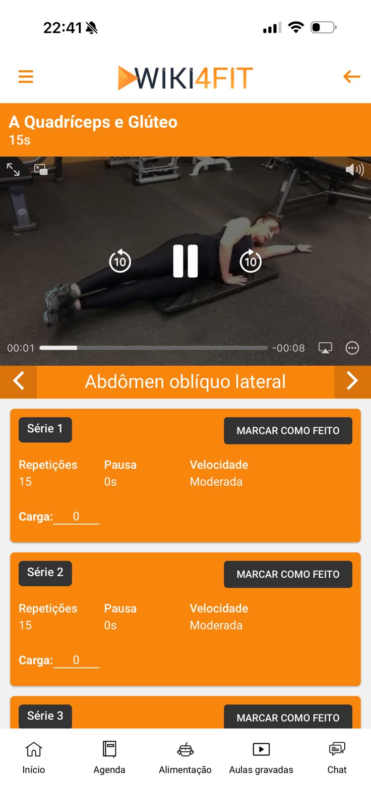 Tela do aplicativo de treinos 3