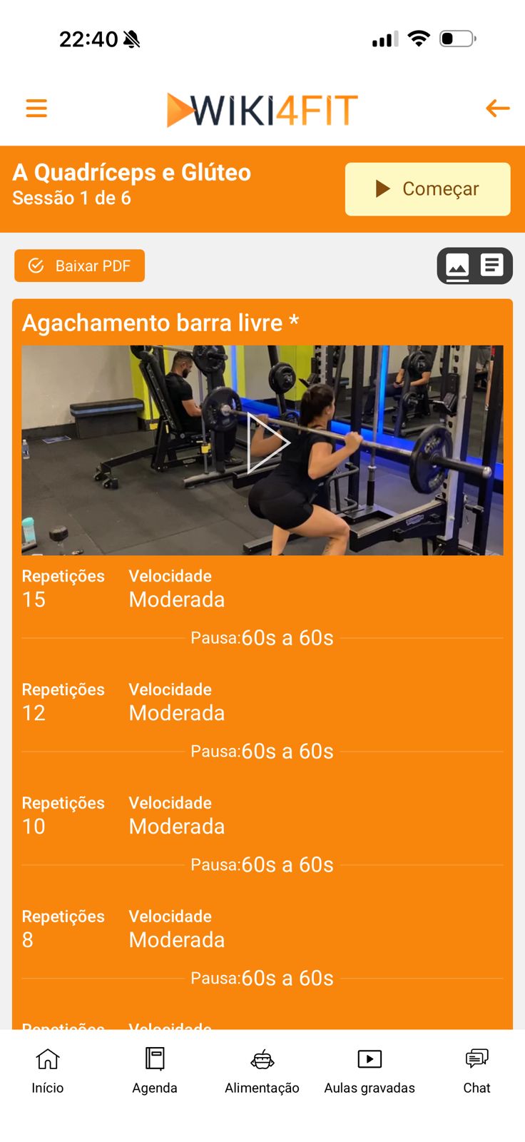 Tela do aplicativo de treinos 1